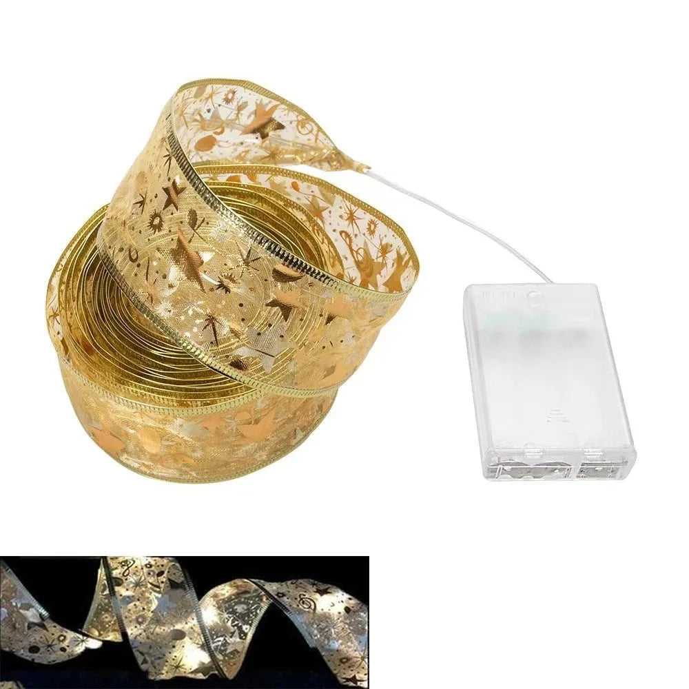 Christmas Ribbon Fairy Light Christmas Decoration For Home 2025 DIY Bows String Light Tree Ornaments Xmas Decor New Year 2026 16