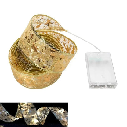 Christmas Ribbon Fairy Light Christmas Decoration For Home 2025 DIY Bows String Light Tree Ornaments Xmas Decor New Year 2026 16