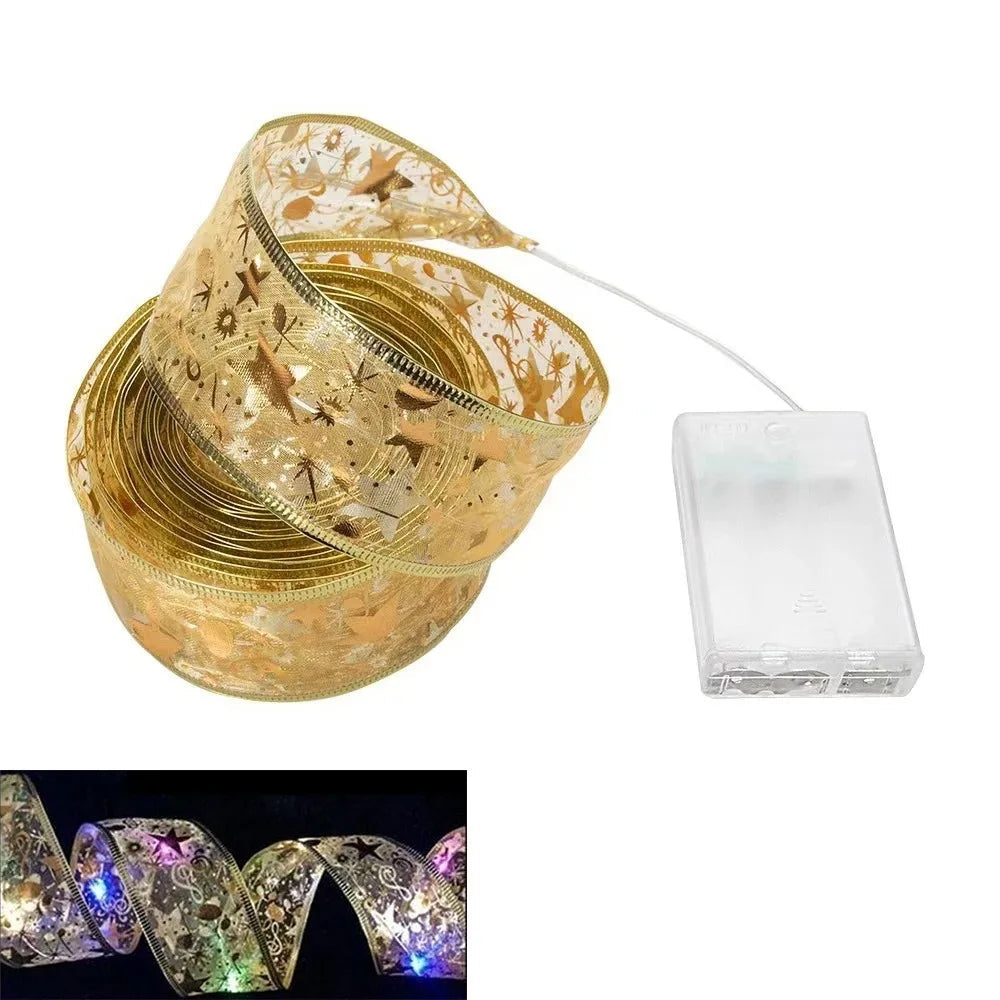 Christmas Ribbon Fairy Light Christmas Decoration For Home 2025 DIY Bows String Light Tree Ornaments Xmas Decor New Year 2026 17