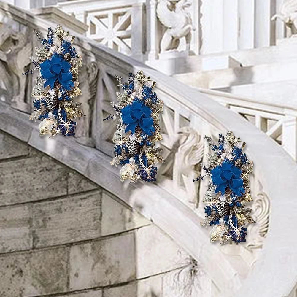 Christmas Swag Wreath Pendants without/with Light Swag Trim Garland Home Door Window Decoration Party Supplies 2