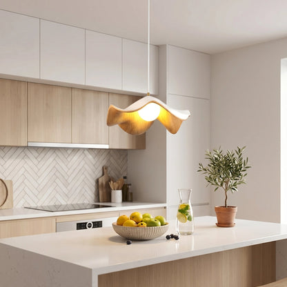 CityLumi Petal Wave Organic LED Light - Lotus Inspired Wavy Pendant & Flush Mount with Natural Wood Texture for Japandi Bedroom & Dining Room 1
