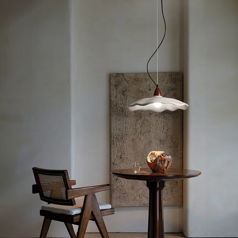 CityLumi Terra Zen Wabi-Sabi Pendant Light - Handcrafted Travertine-Texture Stone Chandelier with Scalloped Edge & Walnut Accents (Japandi & Organic Modern Style) 7