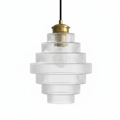 Royelux Elegant Ribbed Glass Pendant Light with Antique Brass Finish - Kitchen Island Lighting