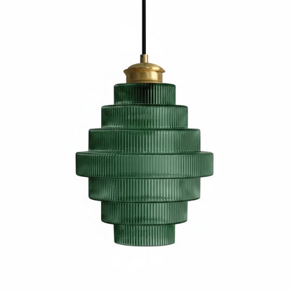 Royelux Elegant Ribbed Glass Pendant Light with Antique Brass Finish - Kitchen Island Lighting