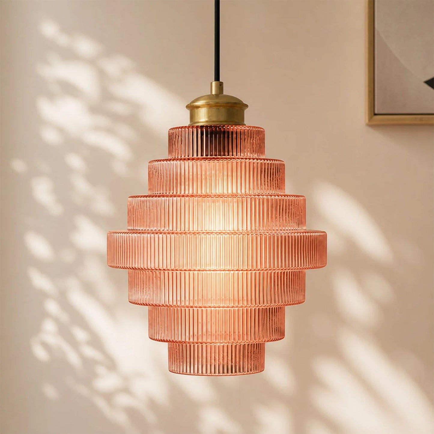 Clarity Antique Brass Striped Stained Glass Bottle Pendant Light 0