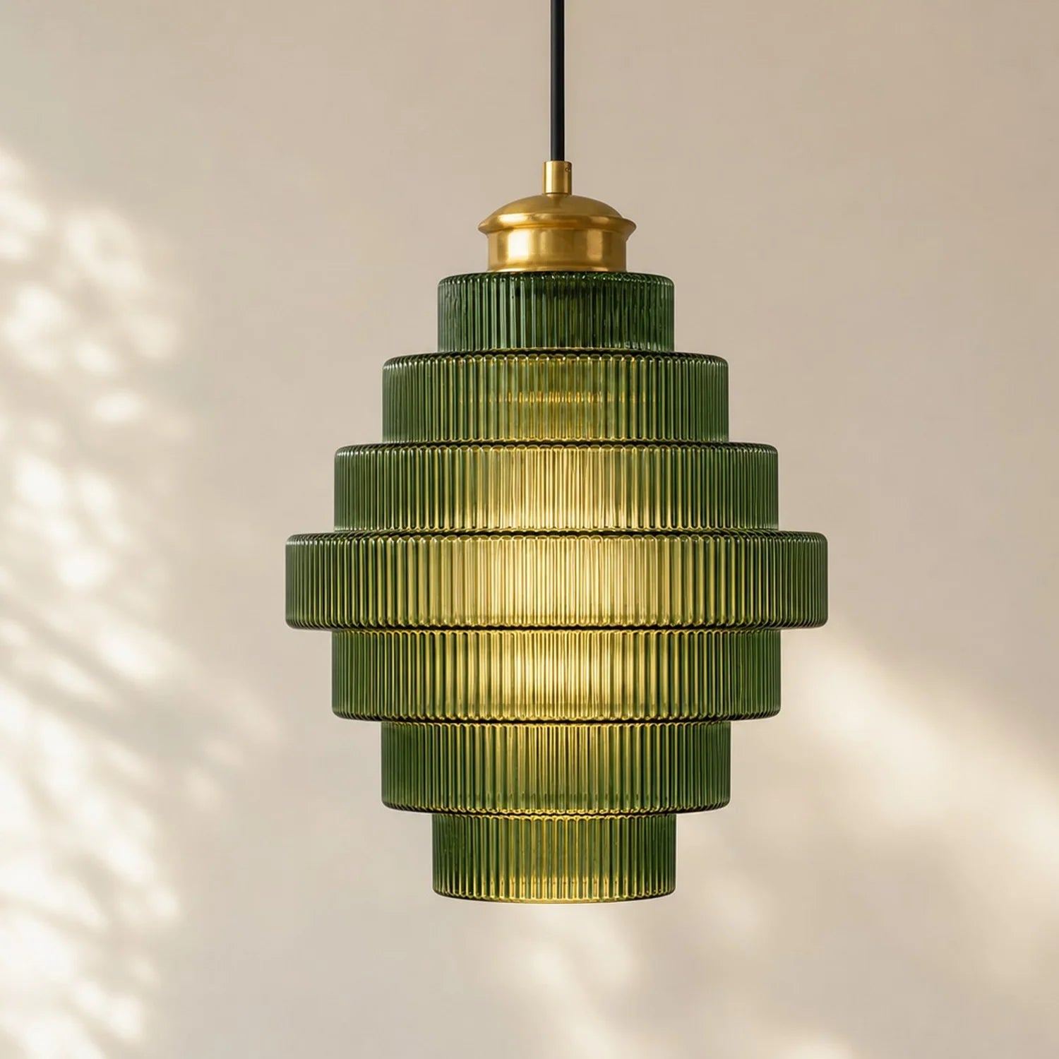Clarity Antique Brass Striped Stained Glass Bottle Pendant Light 1