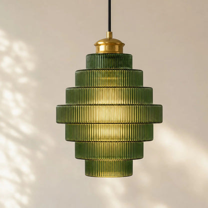 Clarity Antique Brass Striped Stained Glass Bottle Pendant Light 1