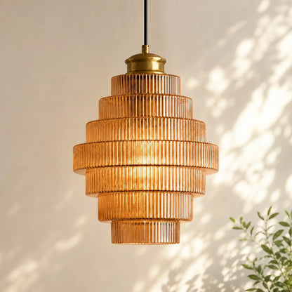 Clarity Antique Brass Striped Stained Glass Bottle Pendant Light 10