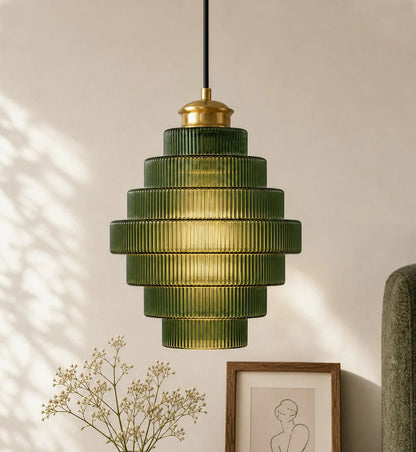 Clarity Antique Brass Striped Stained Glass Bottle Pendant Light 11