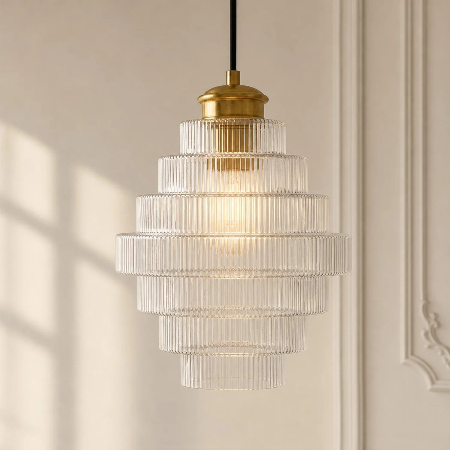 Clarity Antique Brass Striped Stained Glass Bottle Pendant Light 12