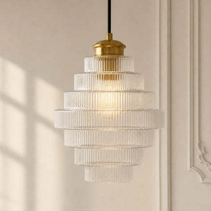 Clarity Antique Brass Striped Stained Glass Bottle Pendant Light 12