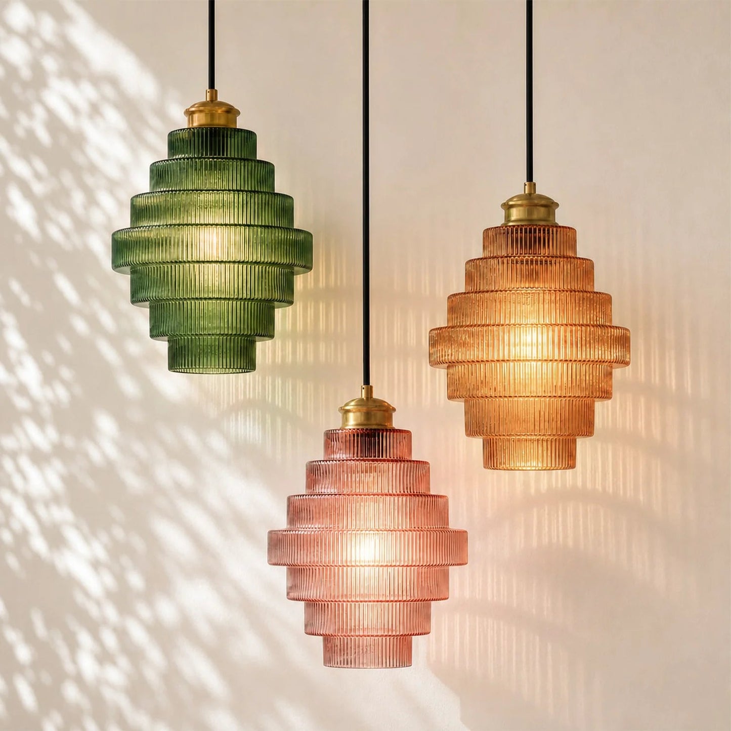 Clarity Antique Brass Striped Stained Glass Bottle Pendant Light 2