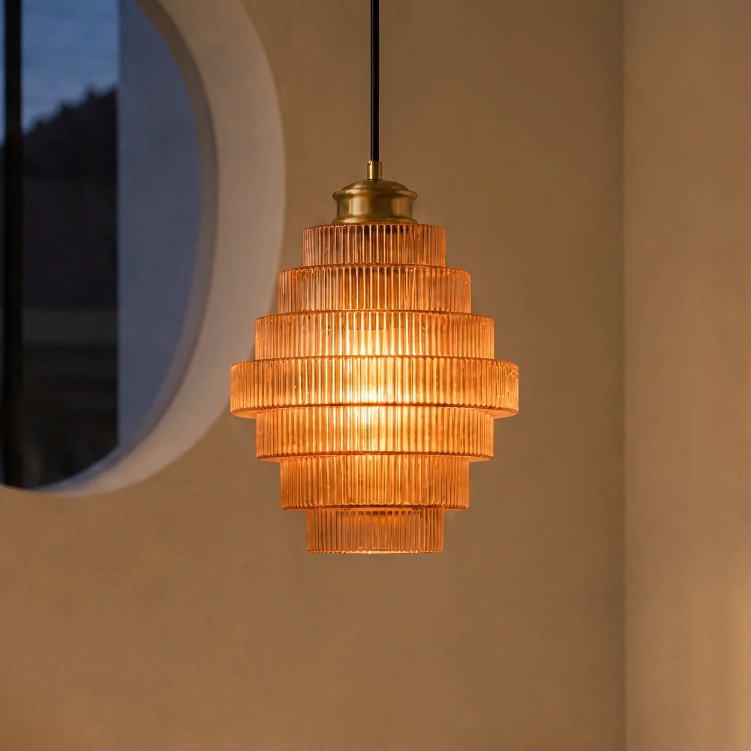 Clarity Antique Brass Striped Stained Glass Bottle Pendant Light 6