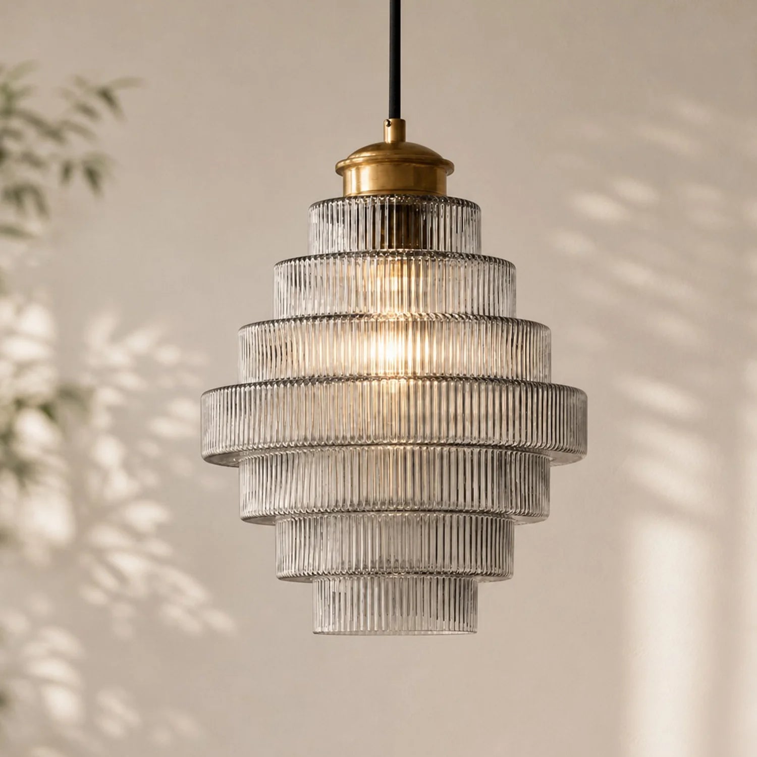 Clarity Antique Brass Striped Stained Glass Bottle Pendant Light 9