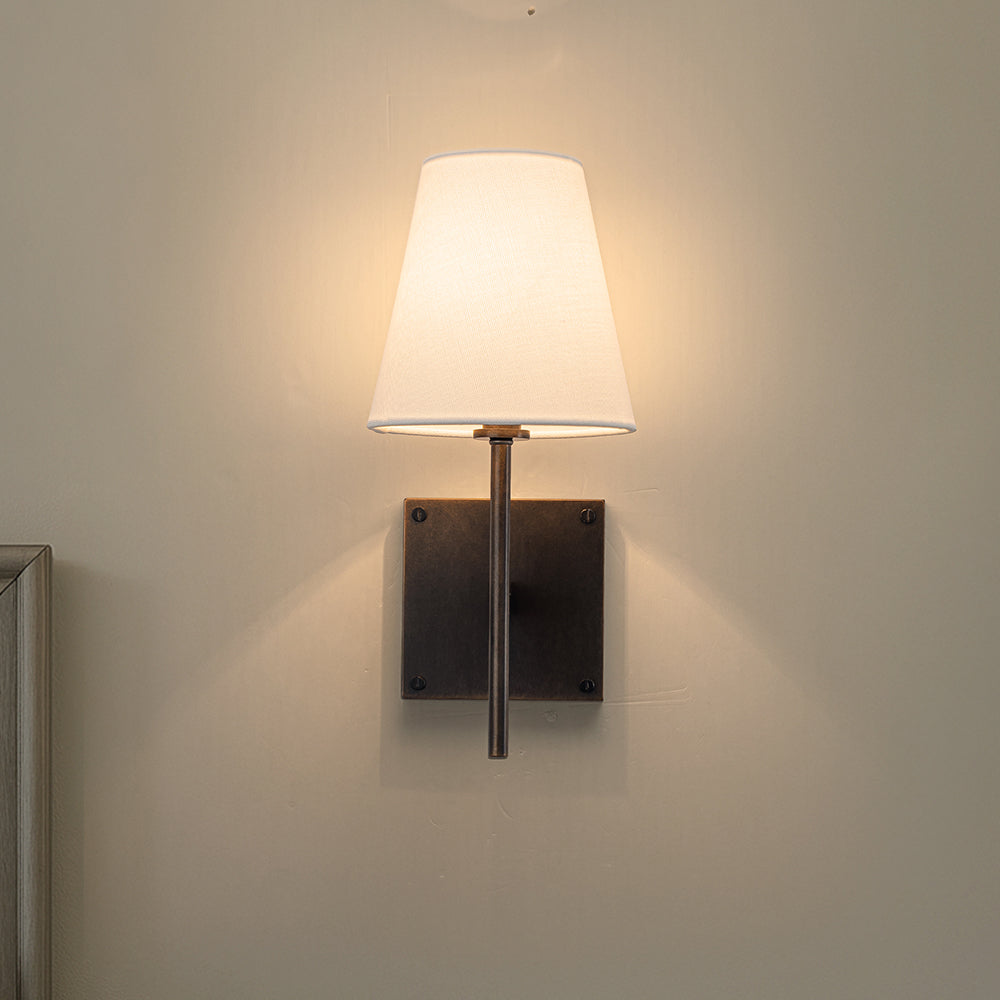 Classic Bronze 13'' Tall 1-Light Fabric Shade Wall Sconces Mondern White Linen Tapered Shade Sconce For Bathroom Mirror Hallway 1