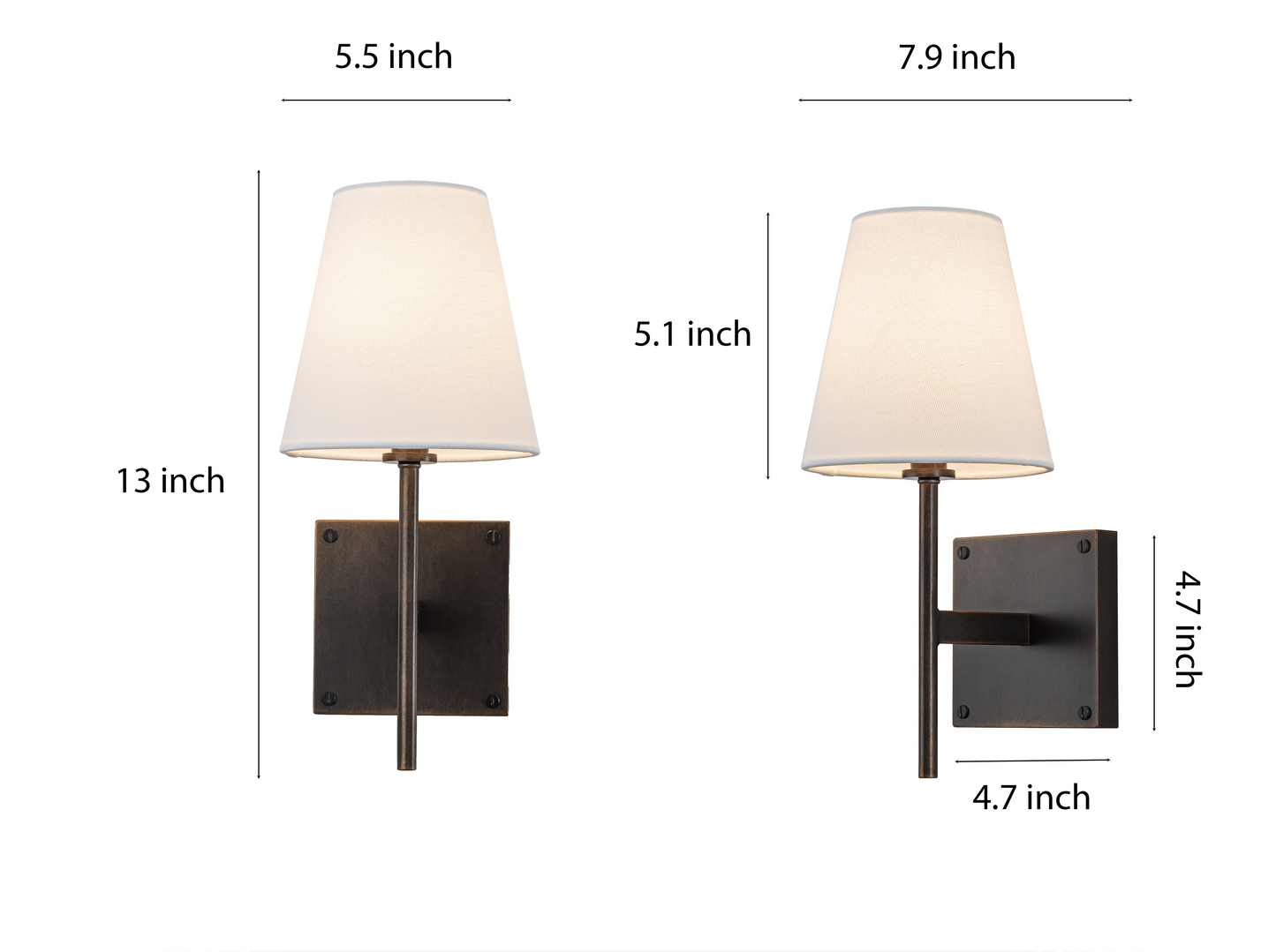 RoyaleGlow Bronze Wall Sconce with White Linen Tapered Shade for Bathroom & Hallway