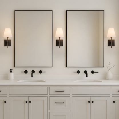 Classic Bronze 13'' Tall 1-Light Fabric Shade Wall Sconces Mondern White Linen Tapered Shade Sconce For Bathroom Mirror Hallway 7