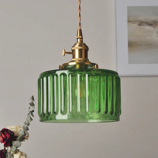 RoyaleGlow Stunning Cylinder Glass Pendant Light – Elegant Modern Illumination - Green / A- 6.9 in (17.5 cm) x 7.48 in (19 cm) / Single Head