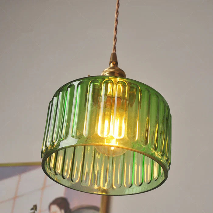 RoyaleGlow Stunning Cylinder Glass Pendant Light – Elegant Modern Illumination - Green / A- 6.9 in (17.5 cm) x 7.48 in (19 cm) / Single Head