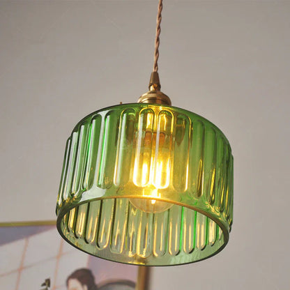 RoyaleGlow Stunning Cylinder Glass Pendant Light – Elegant Modern Illumination - Green / A- 6.9 in (17.5 cm) x 7.48 in (19 cm) / Single Head