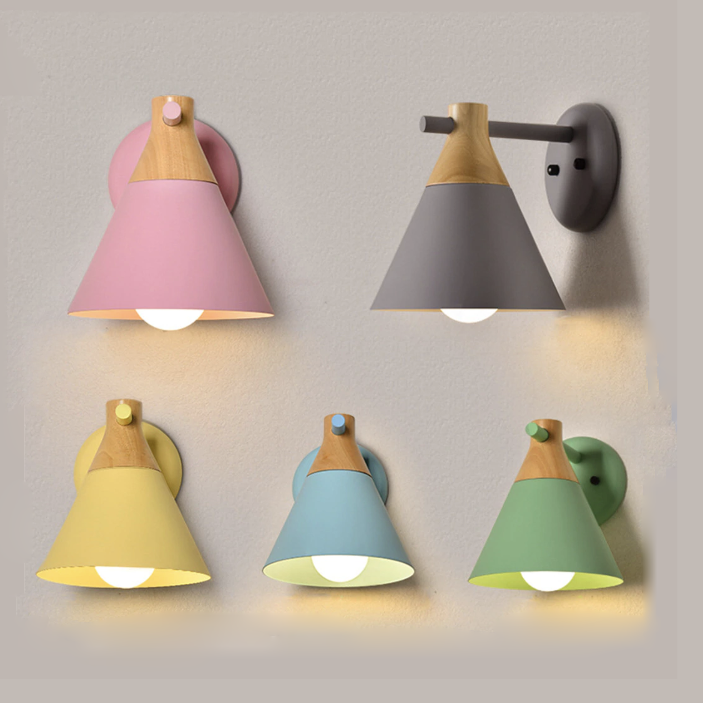 Colored Bell Metal & Wood LED Wall Light 6