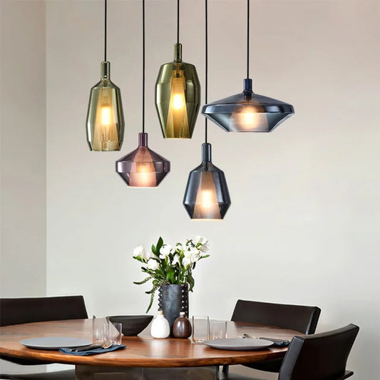 LuxRoyale Colorful Glass Pendant Lamp - Amber Modern Dining Light