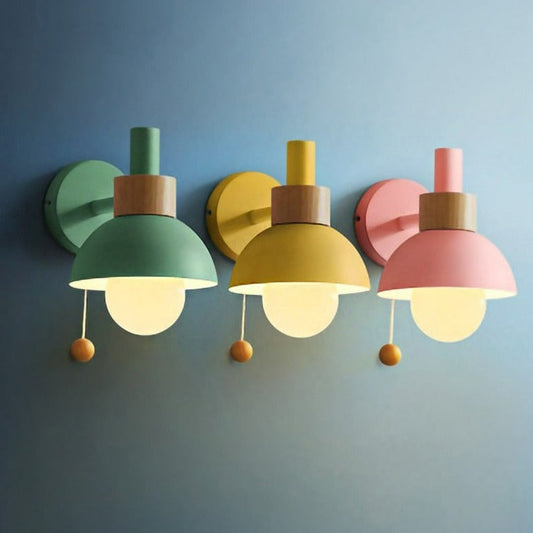 Royelux Nordic Wall Sconce Light With Wooden Accent and Pull Switch - Royale Basic