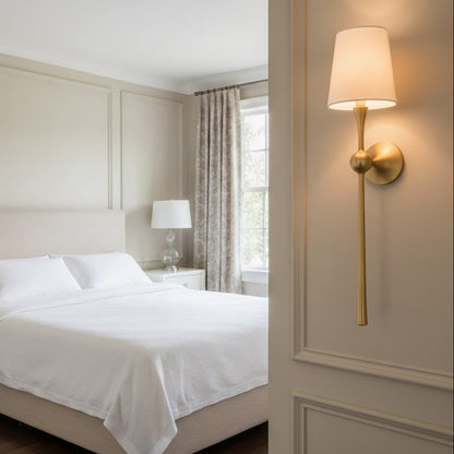 Royelux Modern Brass Wall Sconce with White Fabric Shade
