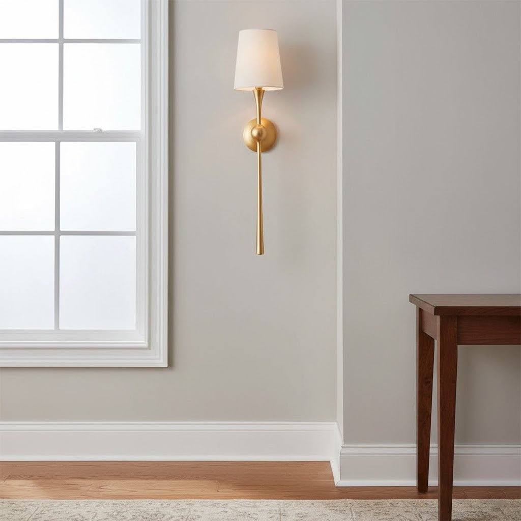 Royelux Modern Brass Wall Sconce with White Fabric Shade