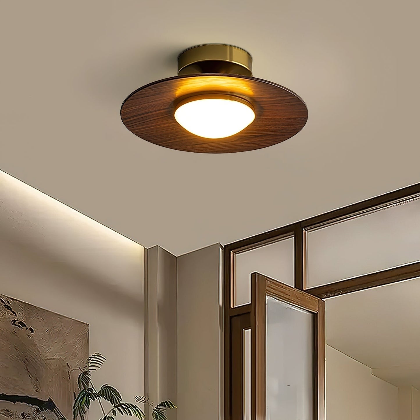 Royelux Contemporary LED Ceiling Lamp With Wood Accent And Metal Frame