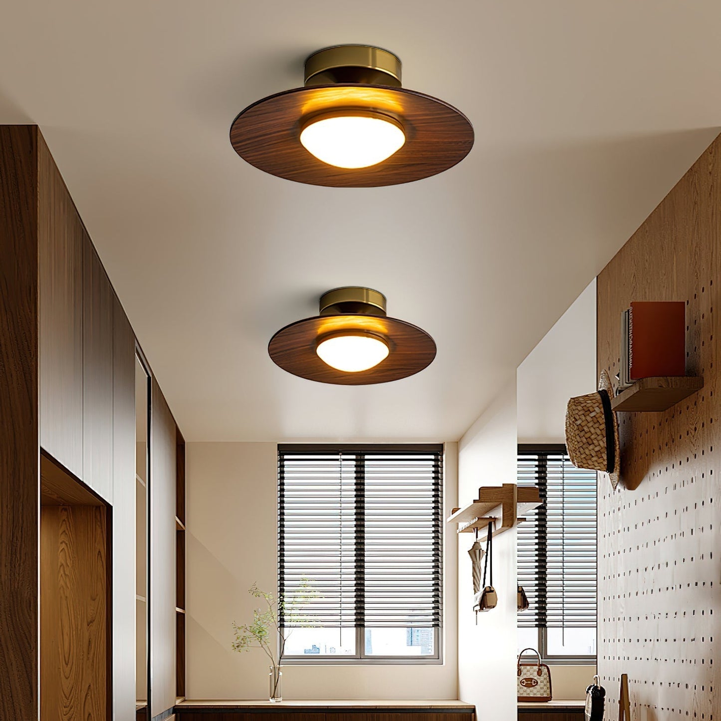 Royelux Contemporary LED Ceiling Lamp With Wood Accent And Metal Frame