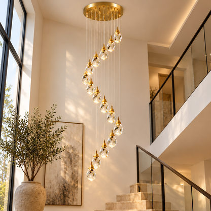 Royelux Gold LED Crystal Chandelier Pendant Ceiling Light, Adjustable Drop