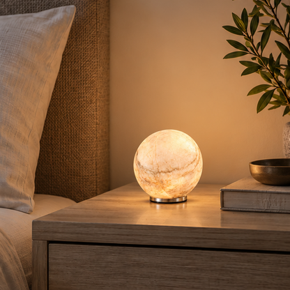 RoyaleGlow Cordless Alabaster Sphere Table Lamp - LED Marble Orb Light