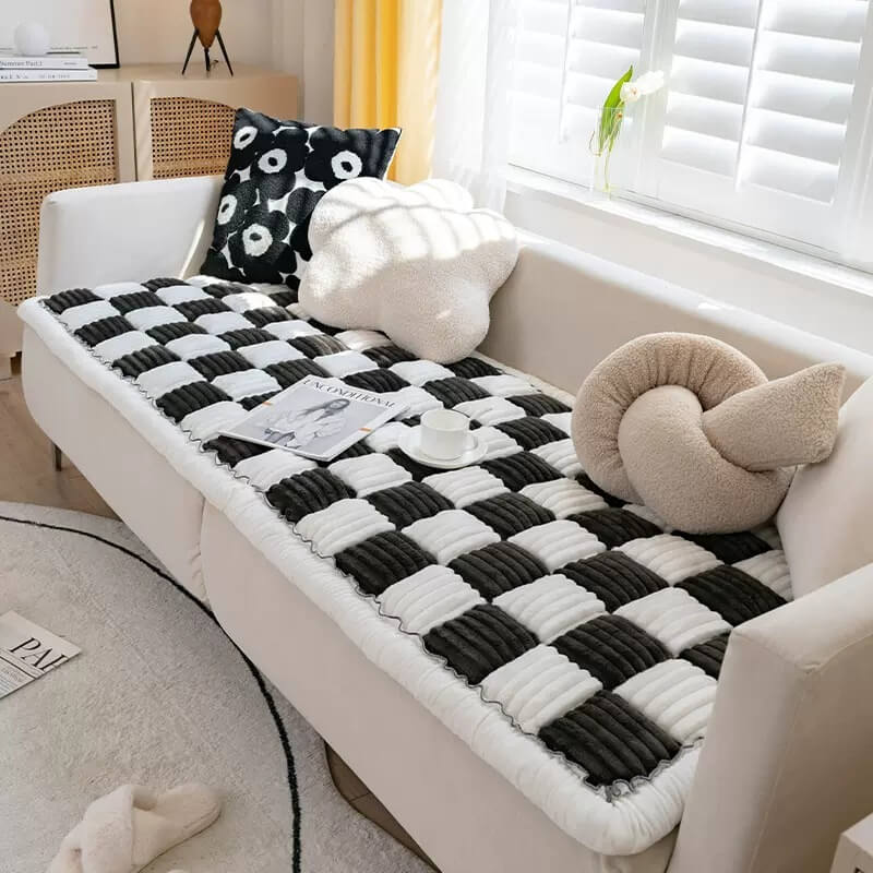 Pawelux Cozy Chenille Large Plaid Anti-Slip Dog Bed Mat - Machine Washable Pet Couch Cover