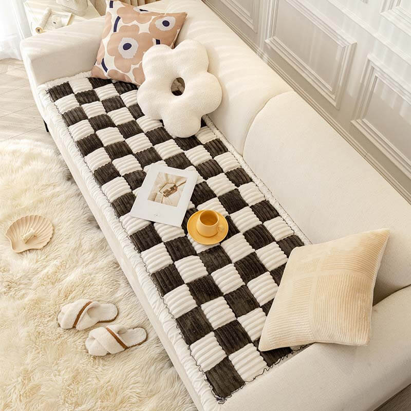 Pawelux Cozy Chenille Large Plaid Anti-Slip Dog Bed Mat - Machine Washable Pet Couch Cover