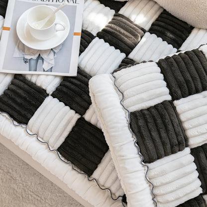 Pawelux Cozy Chenille Large Plaid Anti-Slip Dog Bed Mat - Machine Washable Pet Couch Cover