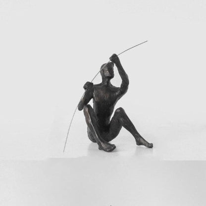 Royelux Bronze Fisherman Statue - Handcrafted Fishing Art Figurine for Decor-Royale Basic