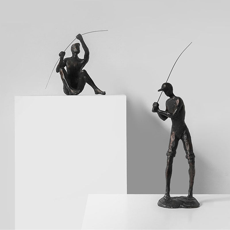 Royelux Bronze Fisherman Statue - Handcrafted Fishing Art Figurine for Decor-Royale Basic