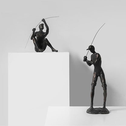 Royelux Bronze Fisherman Statue - Handcrafted Fishing Art Figurine for Decor-Royale Basic