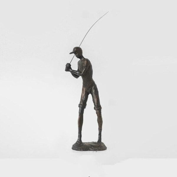 Royelux Bronze Fisherman Statue - Handcrafted Fishing Art Figurine for Decor-Royale Basic