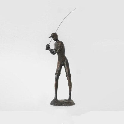 Royelux Bronze Fisherman Statue - Handcrafted Fishing Art Figurine for Decor-Royale Basic