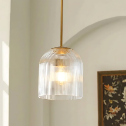 Crosby Modern Farmhouse Cooper Ribbed Glass Pendant Light for Dining Room 0