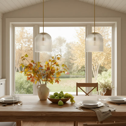 Crosby Modern Farmhouse Cooper Ribbed Glass Pendant Light for Dining Room 1