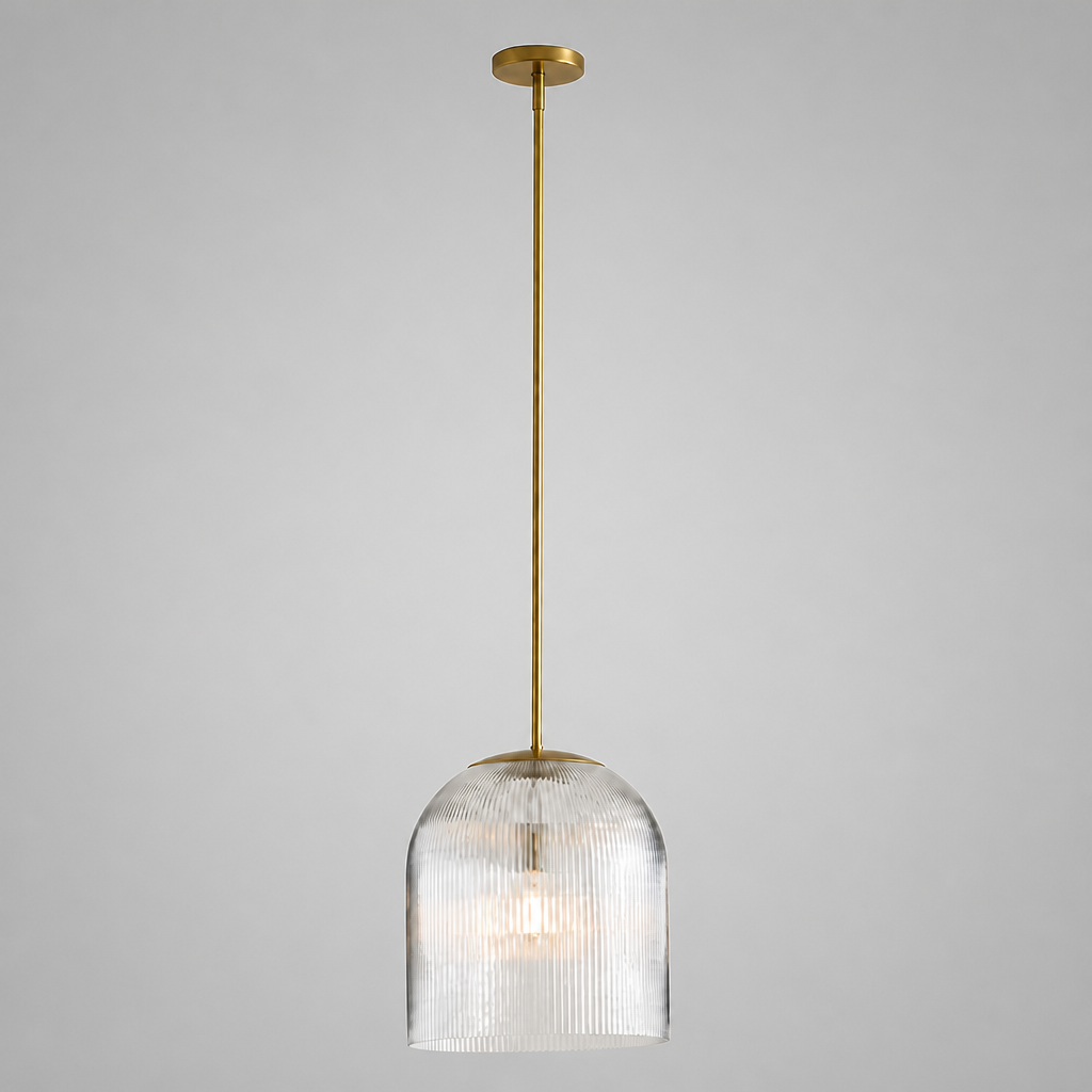 Crosby Modern Farmhouse Cooper Ribbed Glass Pendant Light for Dining Room 12