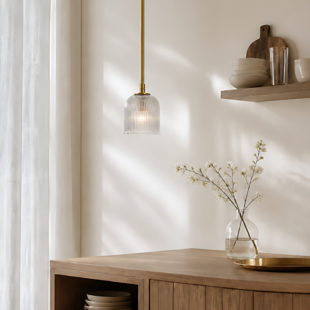 Crosby Modern Farmhouse Cooper Ribbed Glass Pendant Light for Dining Room 2