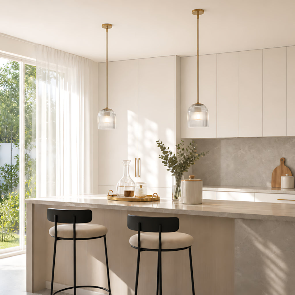 Crosby Modern Farmhouse Cooper Ribbed Glass Pendant Light for Dining Room 4