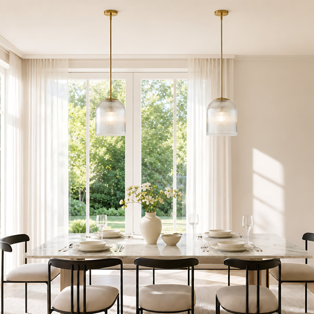 Crosby Modern Farmhouse Cooper Ribbed Glass Pendant Light for Dining Room 6