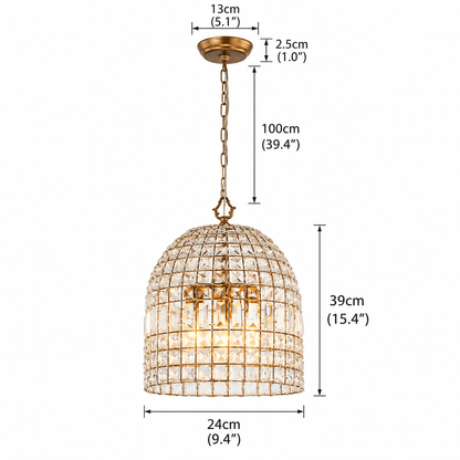 LuxRoyale Crystal Caged Pendant Lamp Woven Dome Hanging Light