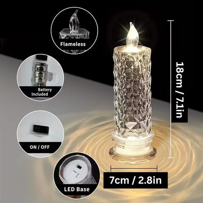 LuxRoyale Crystal Candle Light Romantic Glow No Mess Battery Powered - 4 Pcs