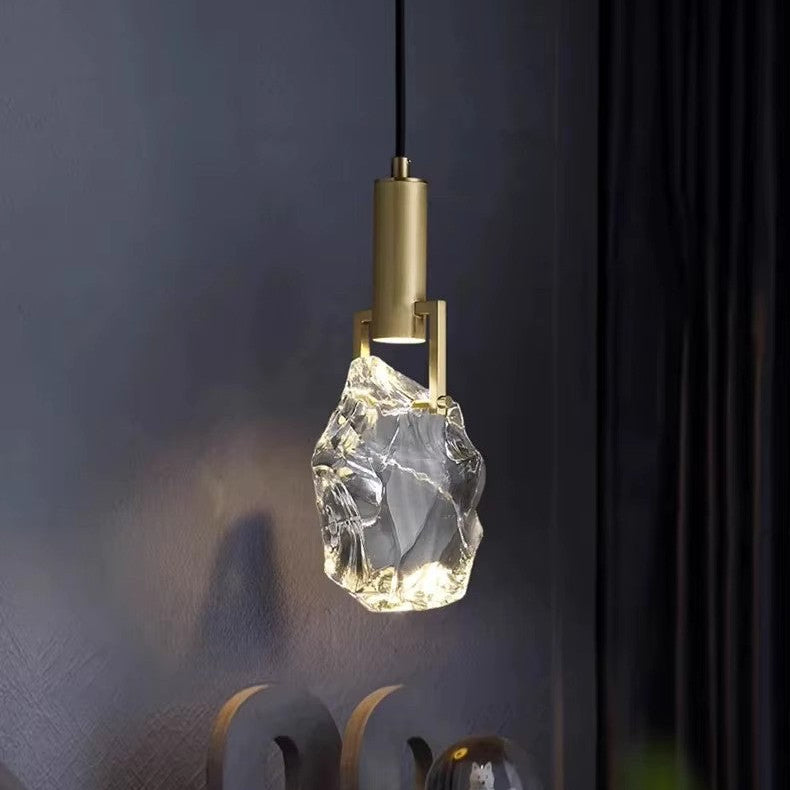 Crystal Pendant Light Height Adjustable Hanging Lamp Modern Gold Bedside Suspension Lamp LED Single Head Glass Hanging Lighting,Chandeliers